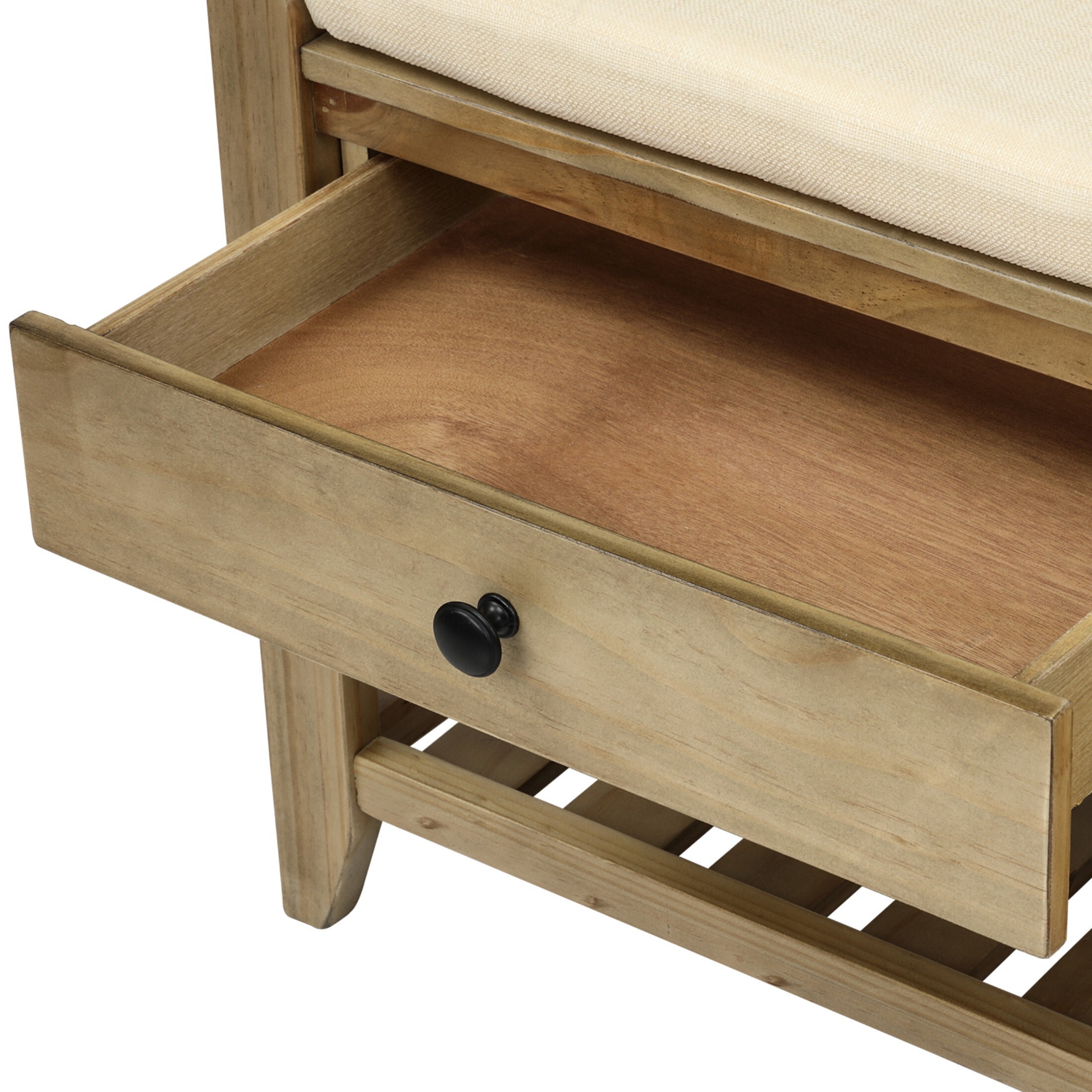 DEALTOPS Vintage Storage Bench with Cushion Seat, Shoe Rack with 2 Drawers, Gray Wash