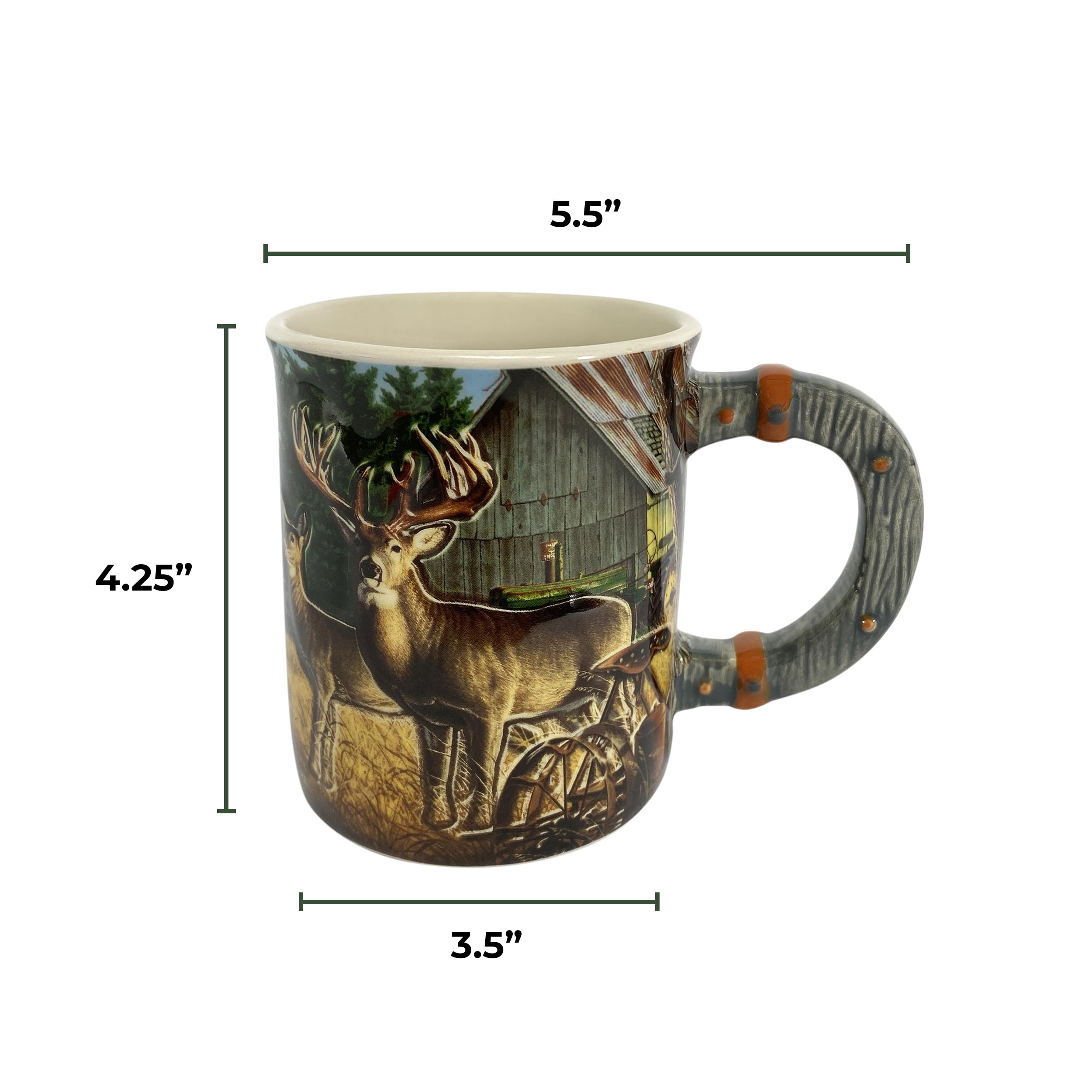Rivers Edge Products Whitetail Deer 3D Ceramic Coffee Mug with Handle, 15 Ounces, Espresso Cups and Coffee Cups Ceramic, Perfect for Coffee, Expresso, Latte, or Tea, Deer on Farm