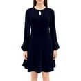 thumbnail image 2 of Ygbgbb Women's 2026 Velvet Dress Long Sleeve Crewneck Solid Tunic Dresses Pleated Midi Dress for Wedding Guest Evening Dancing Dark Blue XXL, 2 of 6