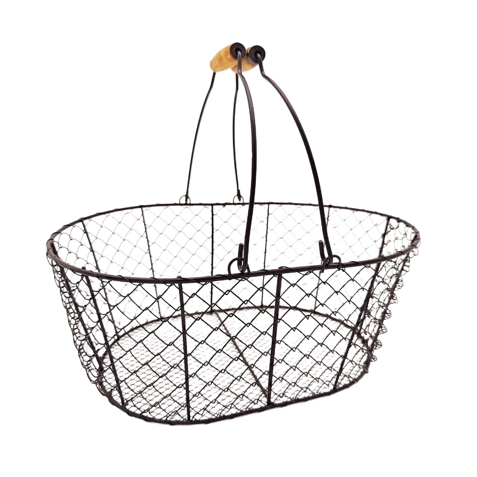 Fiocias Wire Storage Basket Large Capacity Bread Basket for Shopping Bathroom Picnic Black