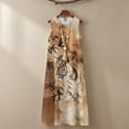 thumbnail image 4 of Xoenoiee Tiger Tree Leaf Print Womens 2026 Summer Maxi Dress Cotton Linen Round Neck Sleeveless Sundresses with 2 Pockets Casual Beach Party Spring Long Dresses Plus Size, XL, 4 of 7