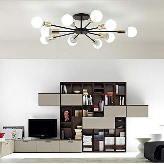 Regal Nauticaz Modern Chandelier Kitchen Island Light 10-Light Hanging Lighting Ceiling Light Black with Antique Brass Socket Finish