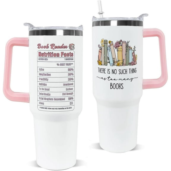 40oz Book Lover Tumbler with Handle & Straw - Insulated Travel Coffee Mug, Gift for Women Readers, Bookish Gifts, Librarian, Reading Accessories - Just One More Chapter