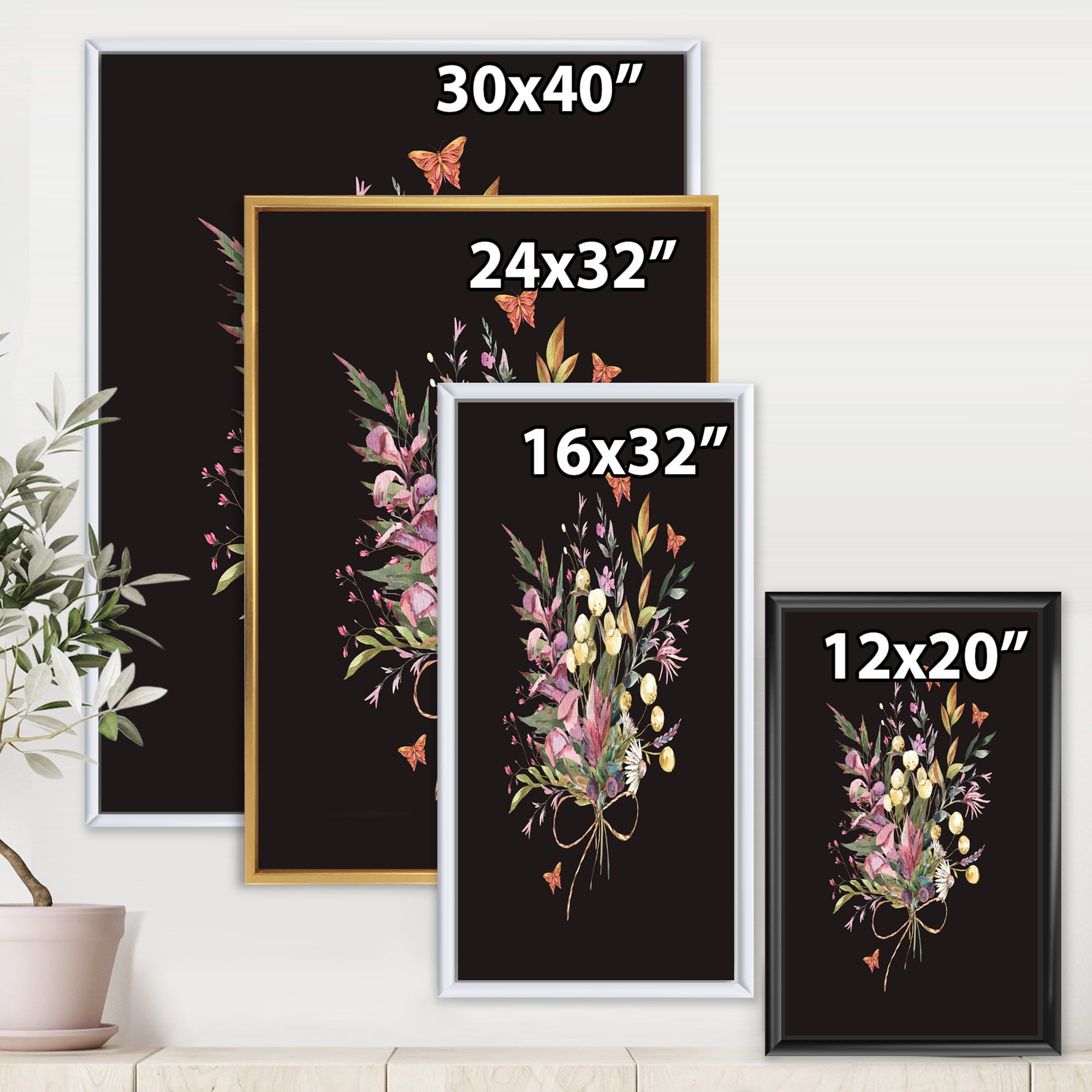 Designart 'Ancient Floral Summer Wildflowers Arrangement' Traditional Framed Canvas Wall Art Print