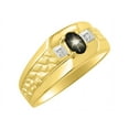 thumbnail image 4 of RYLOS Men's Rings Yellow Gold Plated Silver Classic Nugget 6X4MM Oval Gemstone & Diamond Ring Black Star Sapphire March Birthstone Ring Size 13, 4 of 7