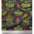 thumbnail image 1 of Soimoi Japan Crepe Satin Fabric Leaves & Floral Artistic Printed Fabric 1 Yard 42 Inch Wide, 1 of 3
