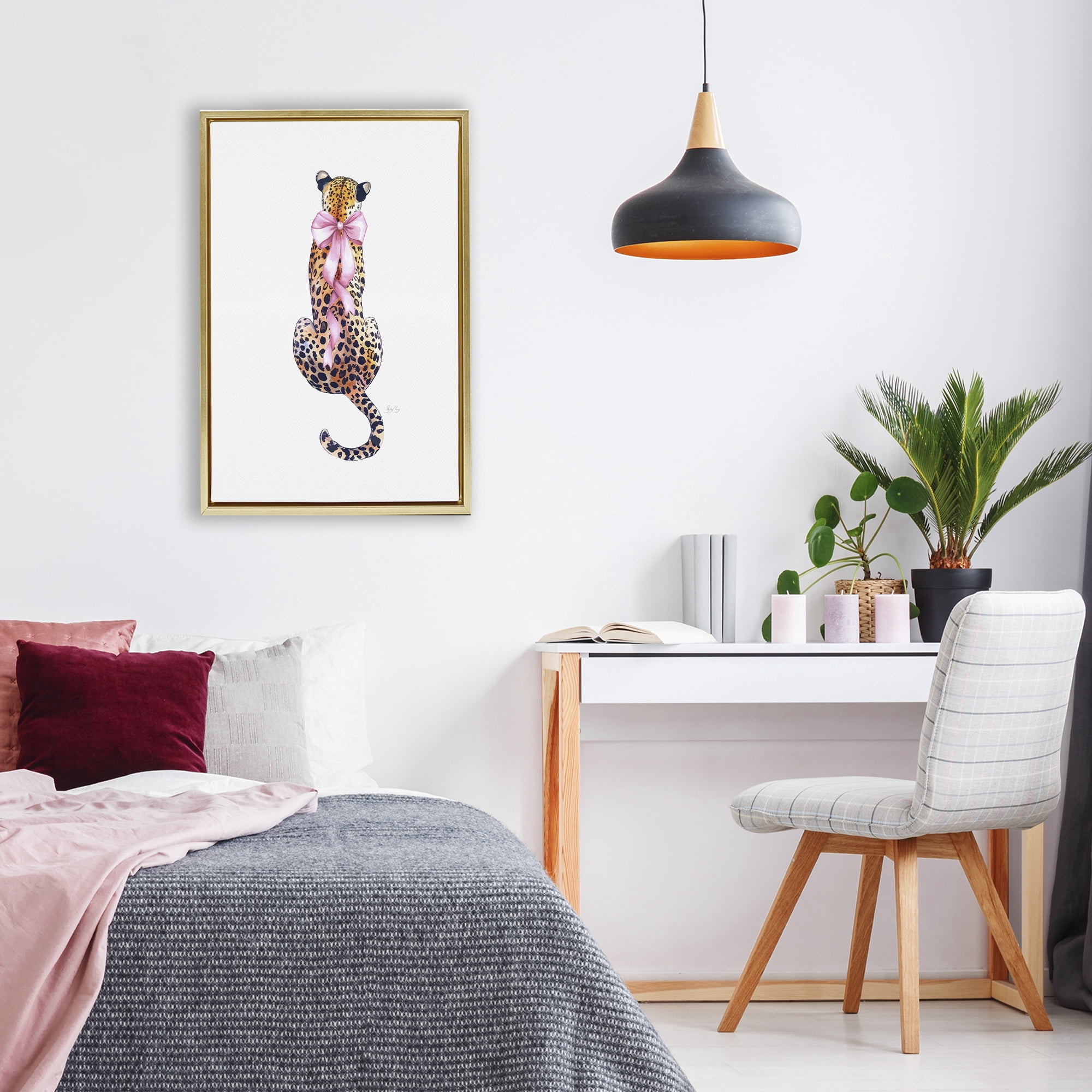 Stupell Industries Poised In Pink Cheetah Gold Framed Floater Canvas Wall Art, design by Shelly Craig