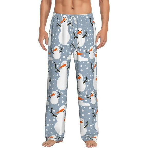 Daiia Happy Snowmen Snowfall Men's Sleep Pant with Pockets and Drawstring,Pajama Pants-Medium