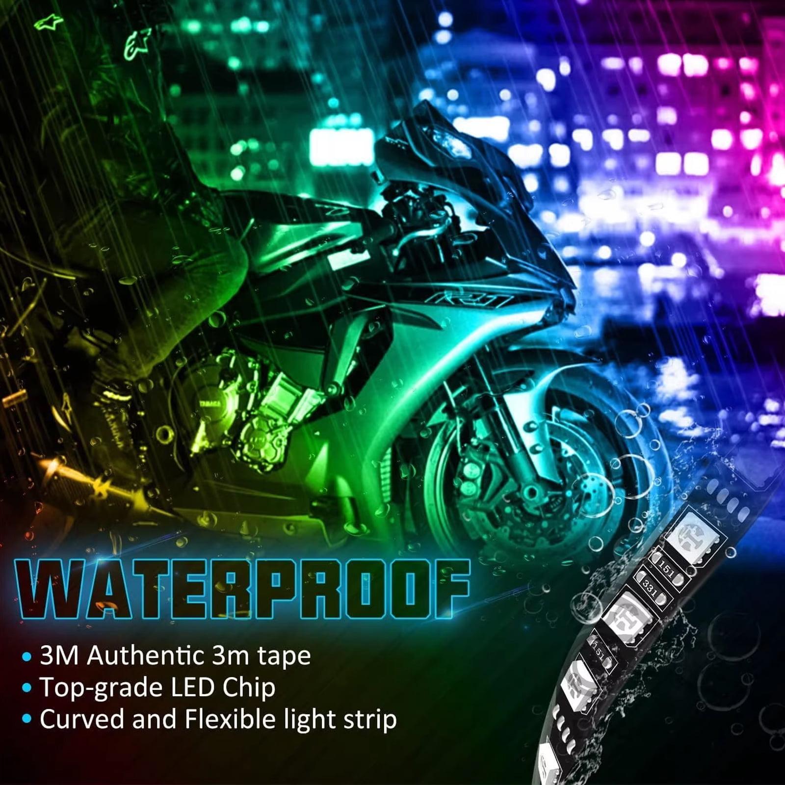AUTOXBERT 12PCS Motorcycle Underglow RGB LED Strip Motorcycle Light Kit Bluetooth APP Control Waterproof (6.8/8.9/12.8 in)
