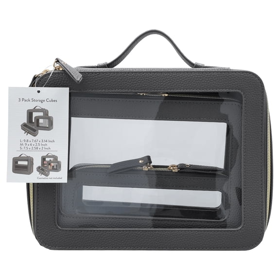 Storage Cubes Set, Black and Clear, 3 Pieces