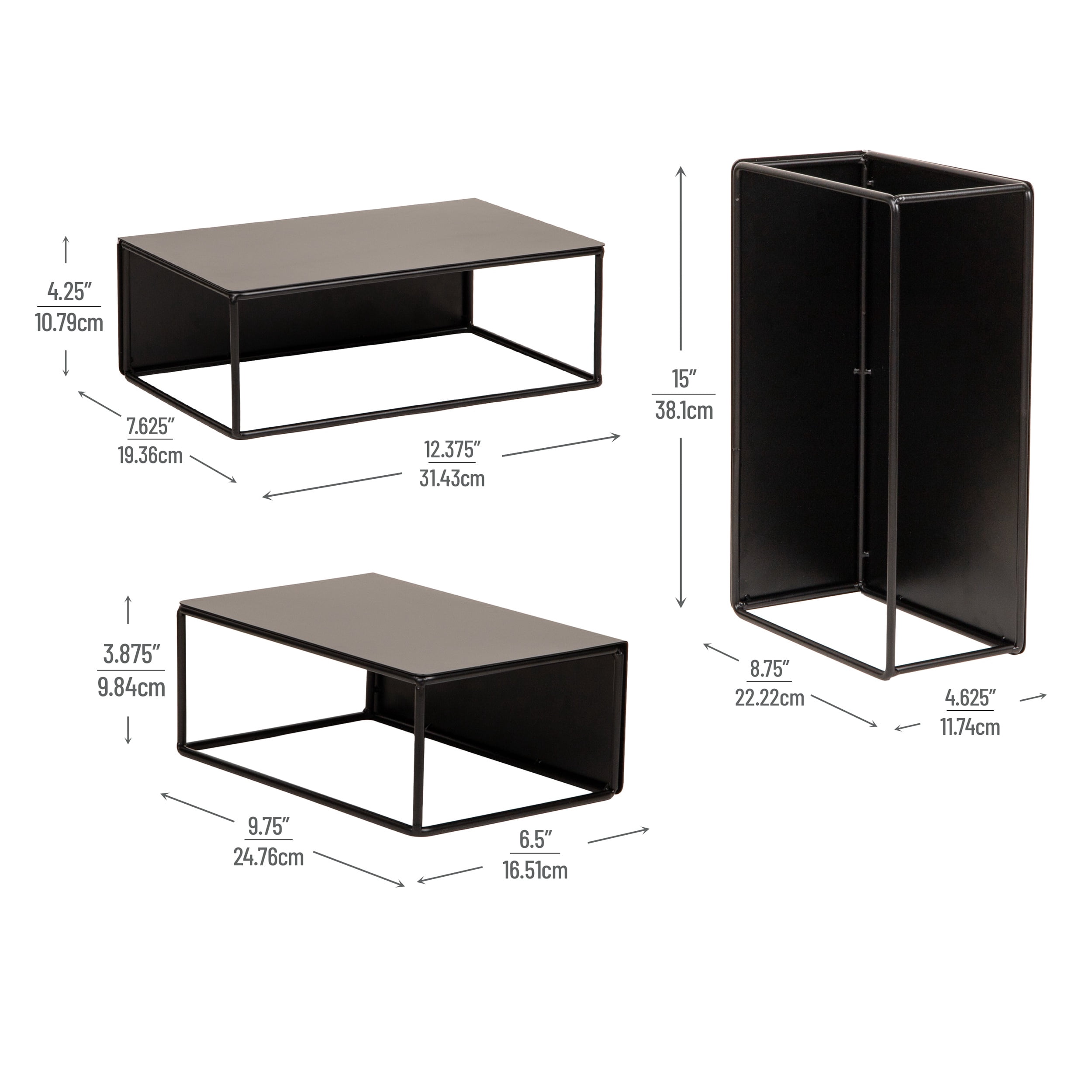Mind Reader 3 Piece Metal Desktop Riser Set for Monitor, Laptop, and Office Organization, Set of 3, Black