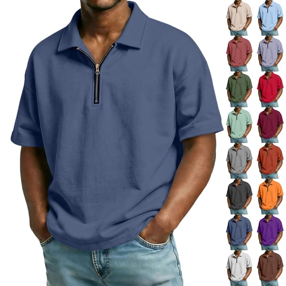 Hearthz Polo Shirts Men Half Zip Mens Shirts Short Sleeve Casual Summer Collared Men Workout Shirts