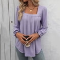 thumbnail image 3 of tklpehg Long Sleeve Shirts for Women Tunic Tops to Wear with Leggings Lightweight Tunic Tops Square Neck Loose Classic Solid Color Going Out Tops Casual Blouses (Purple,L), 3 of 8