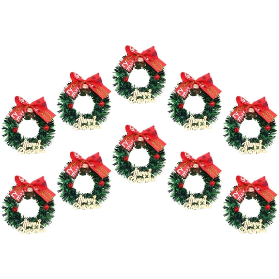 VANIDO Mini Craft Wreaths Mini Christmas Wreaths Green Plastic mini wreaths for crafts 10Pcs