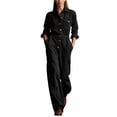 thumbnail image 2 of ClodeEU Women's Button Down Collared Long Sleeve Jumpsuit,High Waist Wide Leg Romper with Pockets ,Women's Plus XXXL, 2 of 7