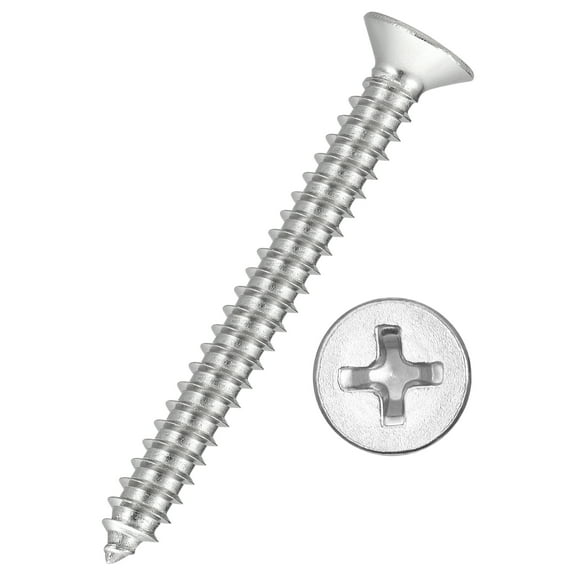 10pcs Phillips Flat Head Wood Screws - [#12x2"] 316 Stainless Steel, Countersunk Self Tapping Screws for Furniture Assembly, Interior Trim, Outdoor Construction, Silver