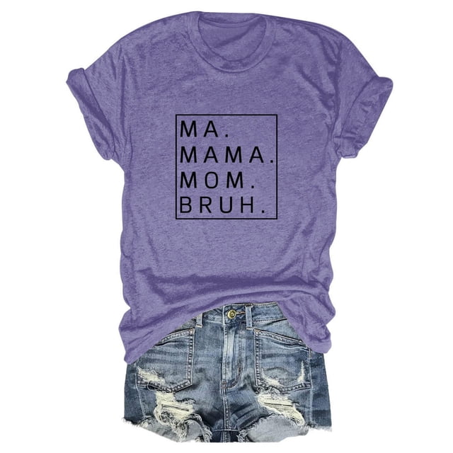Camiseta holgada de manga corta con estampado de letras MA Mama Mom Bruh: estampado de letras moderno, cómoda y casual.
