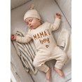 thumbnail image 3 of Loicainy Newborn Infant Boy Fall Romper 3 6 9 Months Waffled Letter Embroidery Long Sleeve Crew Neck Full Length Jumpsuit with Hat 2 Piece Set, 3 of 9