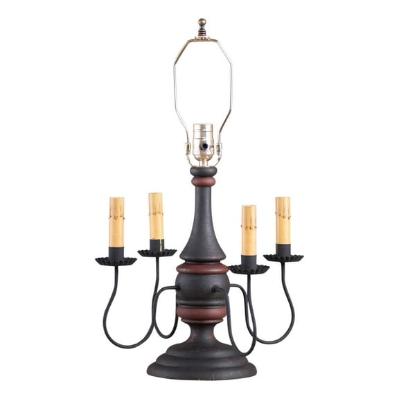 Irvins Country Tinware Jamestown Lamp Base in Hartford Black with Red Stripe
