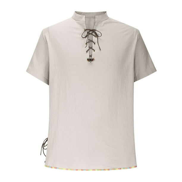 pstuiky camisetas de hombre, Camisa de estilo hippie para hombre, de manga corta, estilo playero, informal, con cuello levantado y cuello vuelto. ropa de hombre m