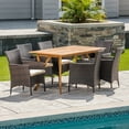 thumbnail image 3 of GDF Studio Carlos Outdoor Acacia Wood and Wicker 7 Piece Dining Set with Cushion, Teak, Multibrown, and Beige, 3 of 13