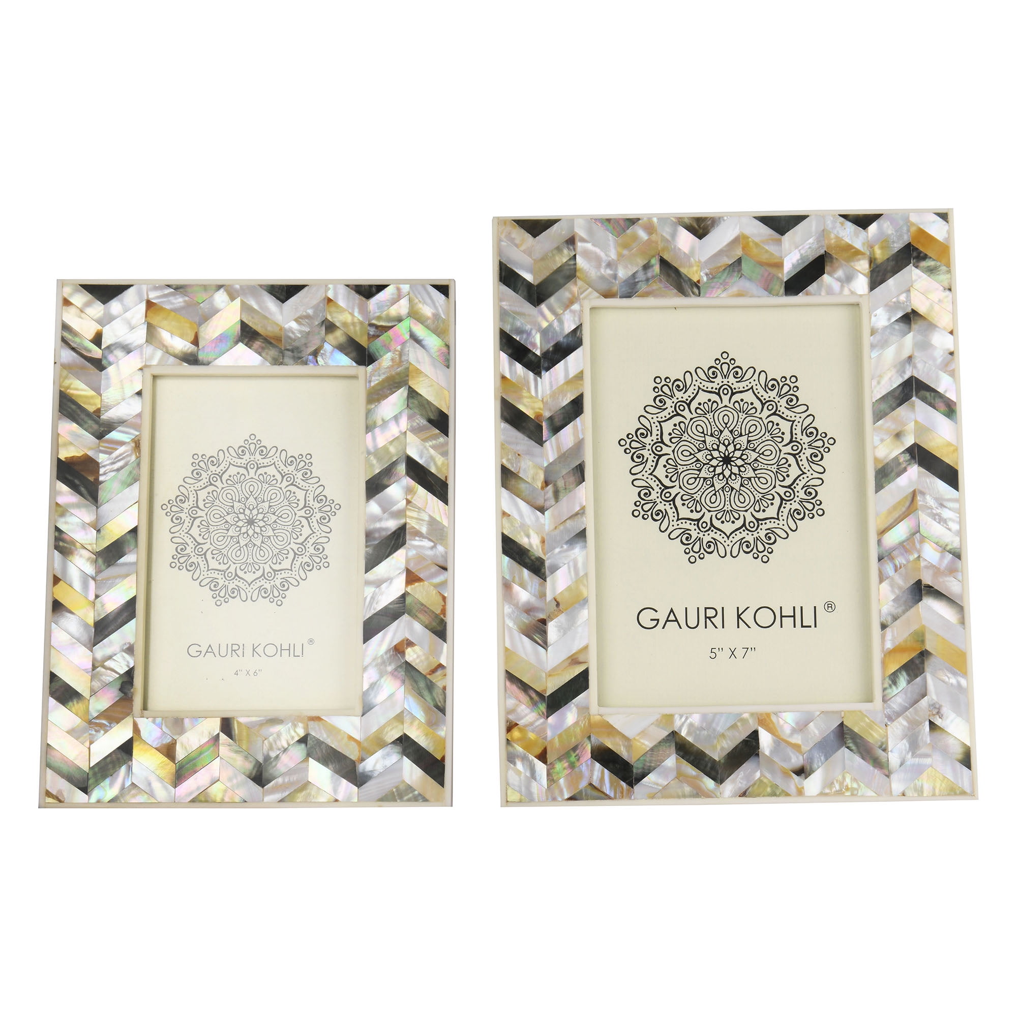 Twin Pack GAURI KOHLI Mother of Pearl Picture Frames Gift Set Wall Hanging & Table Top Handmade 
