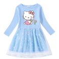 thumbnail image 3 of Hello Kitty lindo estampado de dibujos animados niños algodón moda plisada princesa vestido estrella Luna hilo neto manga larga casual niñas falda, 3 of 5