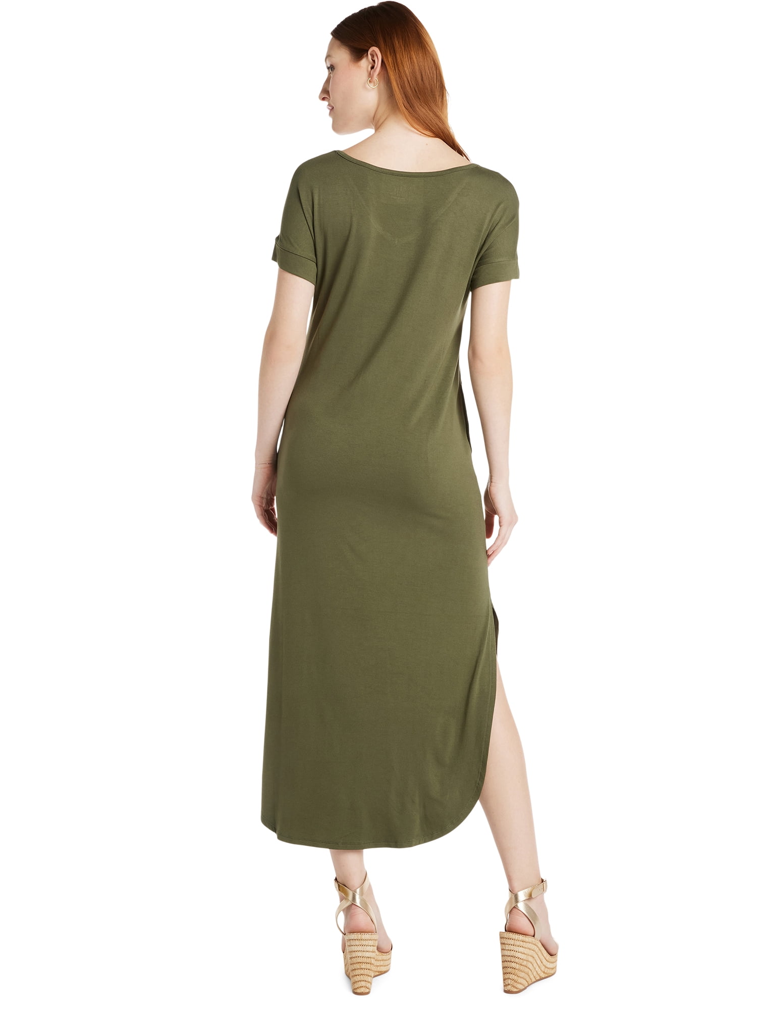 Time and Tru Women's V-Neck Knit Maxi Dress with Short Sleeves, Sizes XS-XXXL