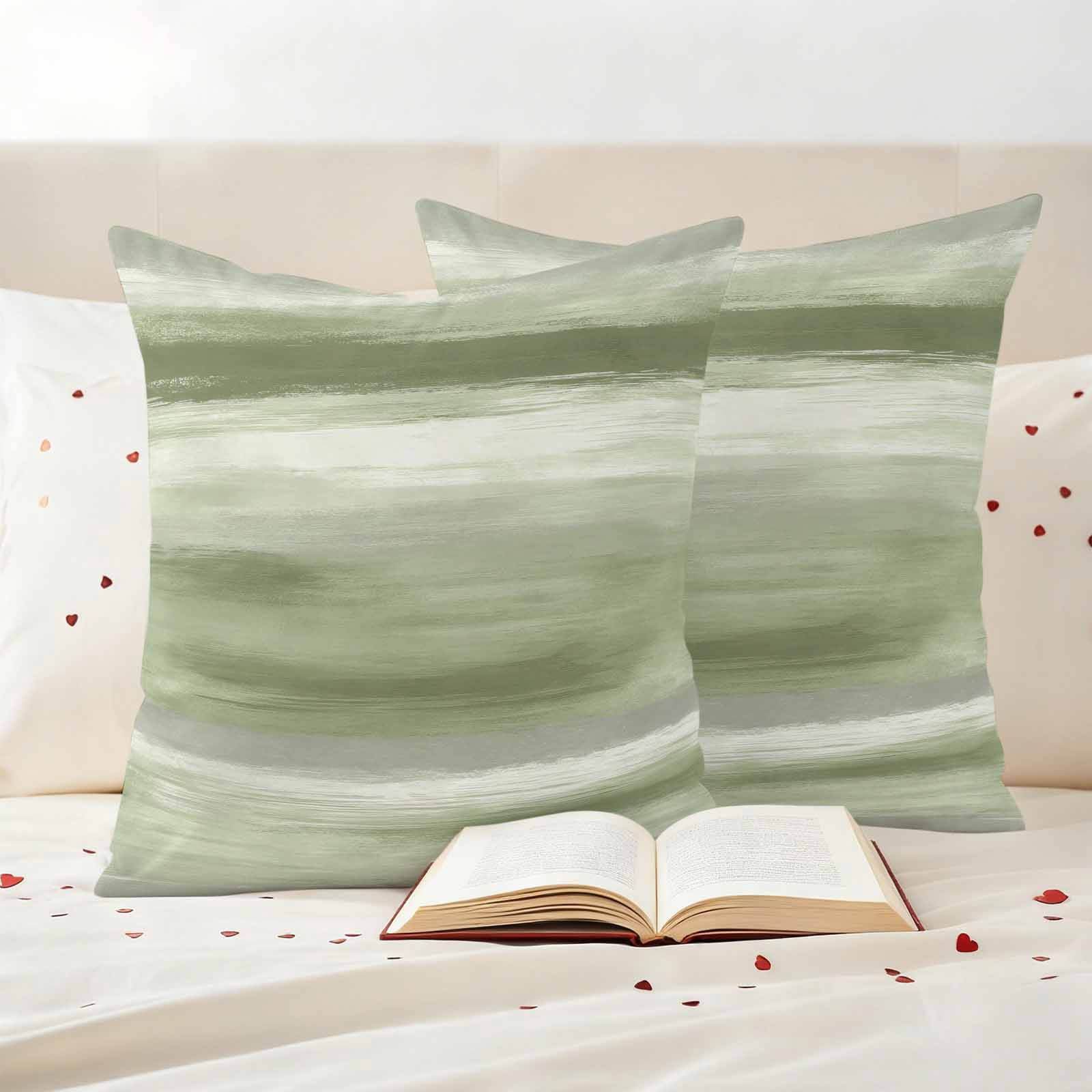 Sage Green Grey Outdoor Waterproof Pillow Covers, Abstract Art Oil Painting Green Ombre Decorative Square Throw Pillowcase Sofa Cushion Sham for Patio/Couch/Chair, 24"x24" 2 Pack