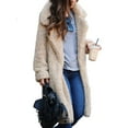 thumbnail image 1 of Innerwin Coat Fuzzy Fleece Ladies Outwear Mid Length Lapel Loose Jacket Apricot 2XL, 1 of 3