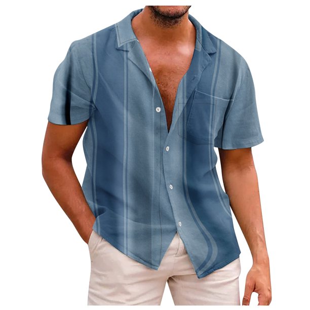 Short Sleeve Button Shirt Men'S Casual Short Sleeve Shirt Loose Shirt With Pocket M