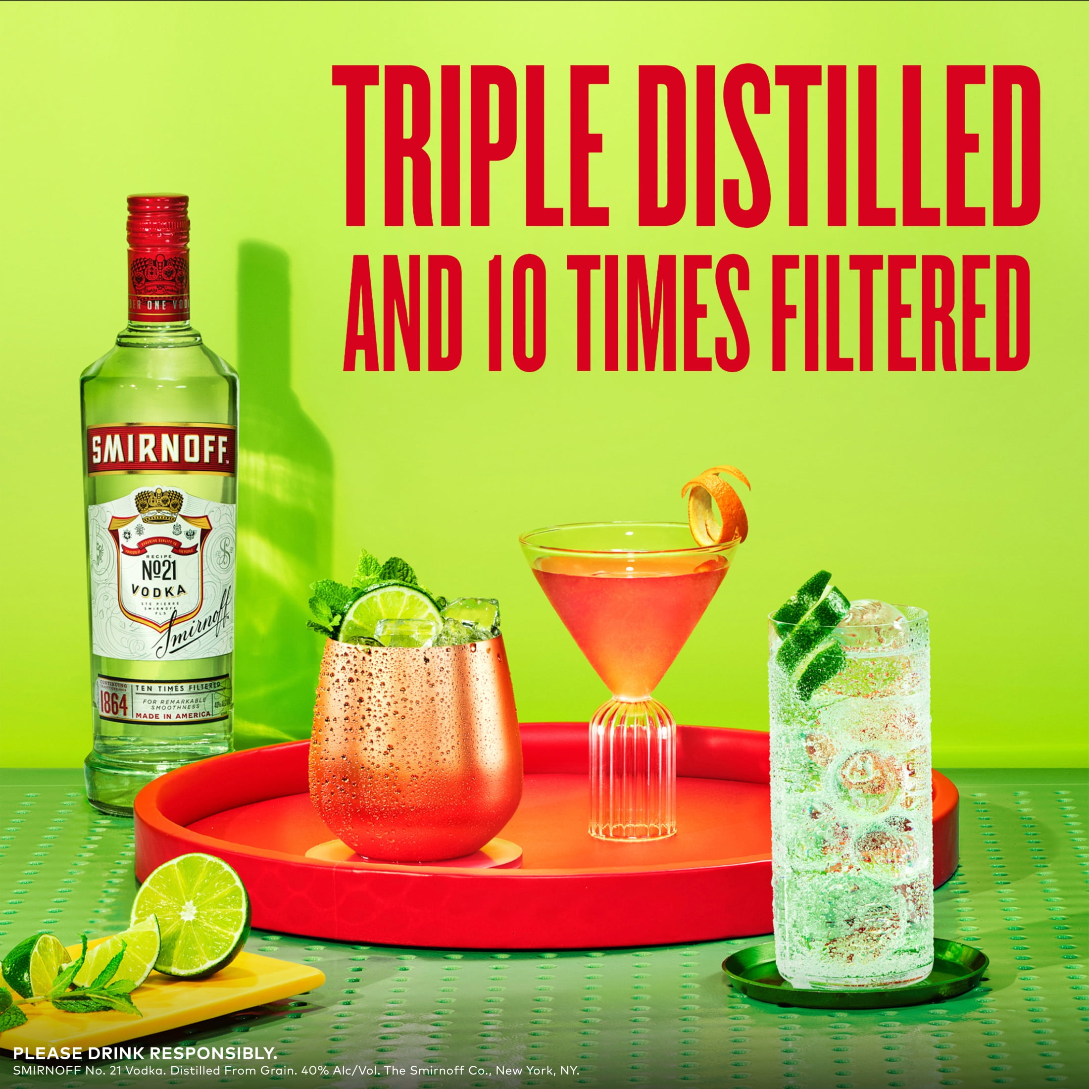 Smirnoff No. 21 80 Proof Vodka, 1.75 L Glass Bottle, 40% ABV