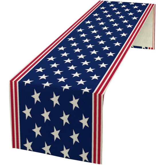 4th of July Table Runner American USA Flag Stars Stripes Independence Day Seasonal Dinner Runner for Home Kitchen Dining Table Decoration 13"x36"