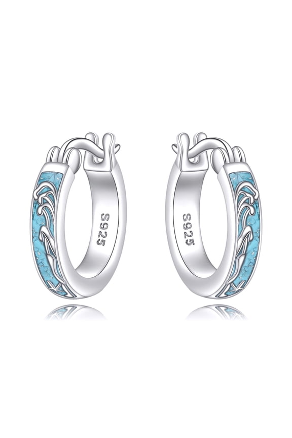 Ocean Wave Earrings 925 Sterling Silver Turquoise Wave Hypoallergenic Earrings Jewelry Gift for Women