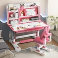 thumbnail image 3 of kluokesi Kids Study Desk Chair Set, Height Adjustable Children School Study Table Chair Set with Sitting Corrector (Pink, Blue), 3 of 8