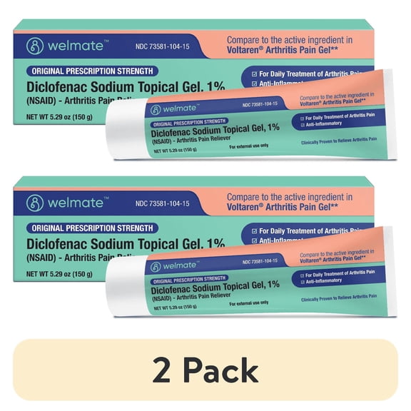 (2 pack) WELMATE Pain Relief, 1% Diclofenac Sodium Topical Arthritis Gel, 150g