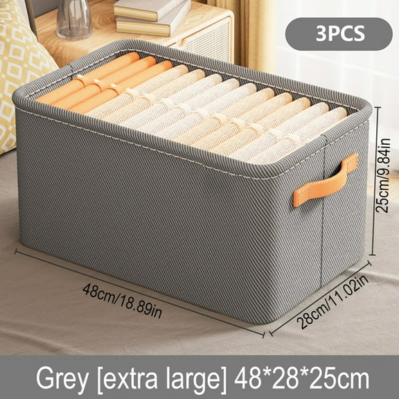 3-Pack Large Storage Bin Basket,Farmhouse Kitchen Pantry Collapsible Storage Box Bins,Foldable Cloth Storage Baskets for Shelves,Cube Organizer with Handles,16.5"X11"X10"