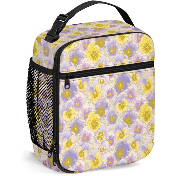 Floral Lunch Bag Insulated Lunch Box Reusable Totes For Women Men Work Picnic Camping,Hand Drawn Watercolor Flowers,Portable Lunchbox for adults,Yellow