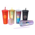 thumbnail image 6 of YAHHU 24oz Double-Walled Studded Tumbler with Lid and Straw, Reusable Matte Plastic Travel Cup for Iced Coffee Water Tea, Leakproof Large Capacity Cold Beverage Mug, Black, 6 of 7