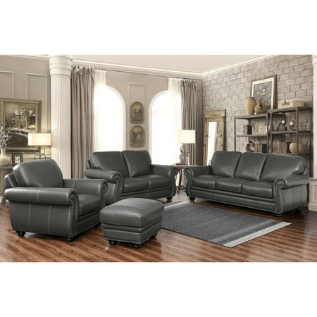 Abbyson Dasher Grey Top Grain Leather Sofa Loveseat Armchair And Abbyson Dasher Grey Top Grain Leather Sofa Loveseat Armchair And Ottoman Set