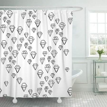ATABIE Jewel Diamond Pattern Black and White Geometric Ink Random Shower Curtain 66x72 inch