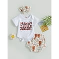 thumbnail image 2 of Bagilaanoe 3pcs Newborn Baby Girl Short Pants Set Short Sleeve Letter Print Romper Tops + Shorts + Headband 3M 6M 12M 18M Infant Casual Summer Outfits, 2 of 8