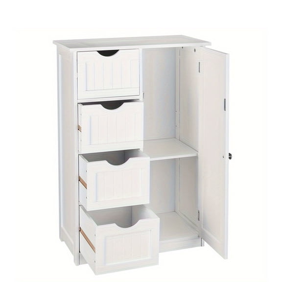 Waterproof Bathroom Storage Cabinet with 4 Spacious Drawers - Heavy-Duty Organizer, Easy Assembly, Modern White Bathroom Cabinet for Small or Large Bathrooms - Moisture-Resistant Design