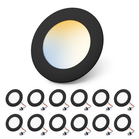 12 Pack 6 inch LED Can Recessed Lights 12W 1100LM 5CCT Selectable Dimmable Black