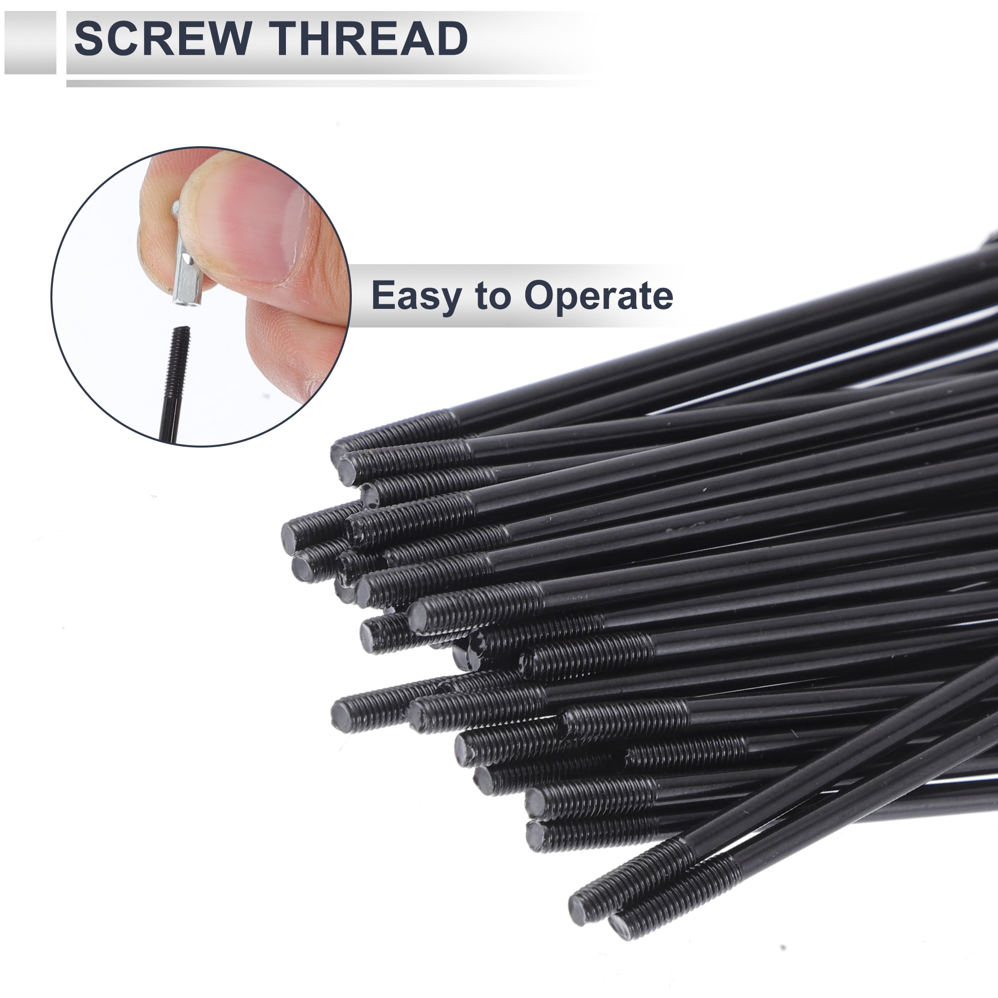 Unique Bargains 36Pcs Durable 13G Bike Wheel Spokes with Nipples 45 Steel Black 9.57"