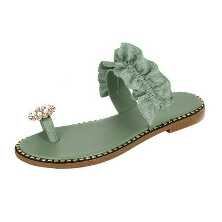 

Women Girls Pearl Flat Bohemian Style Casual Sandals Slippers Beach Shoes