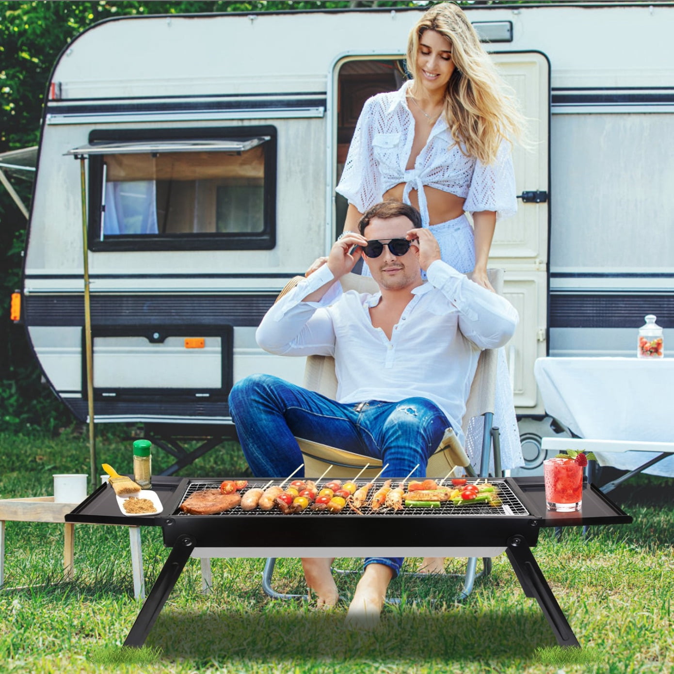 Portable BBQ Griddle, Foldable Kabob Barbecue  for Outdoor Hibachi BBQ Lamb Skewer Camping Barbecue Grill in Garden Backyard Party Picnic Travel