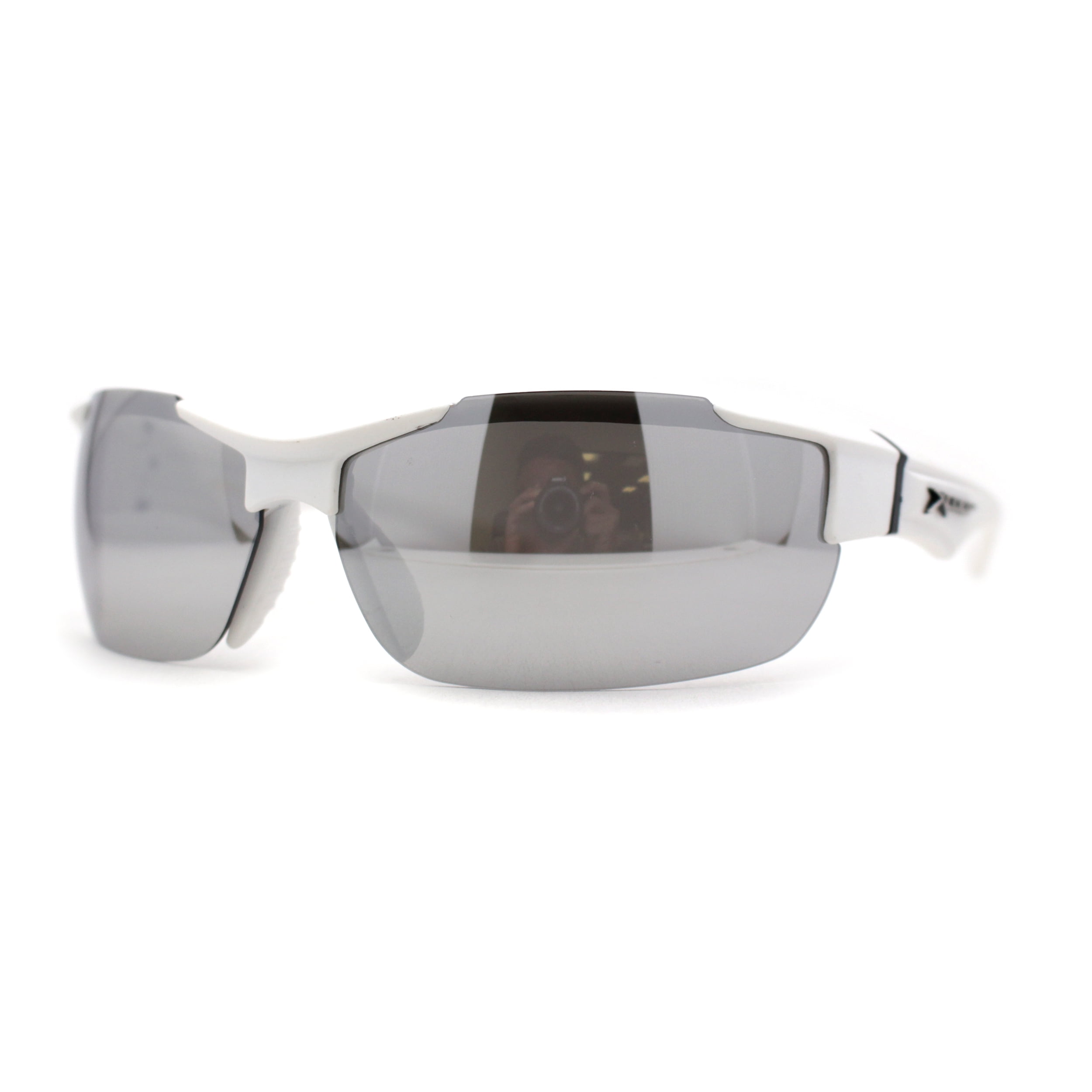 Xloop Mens Wrap Futuristic Half Rim Mirror Sport Sunglasses White