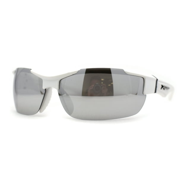 Xloop Mens Wrap Futuristic Half Rim Mirror Sport Sunglasses White Silver Mirror