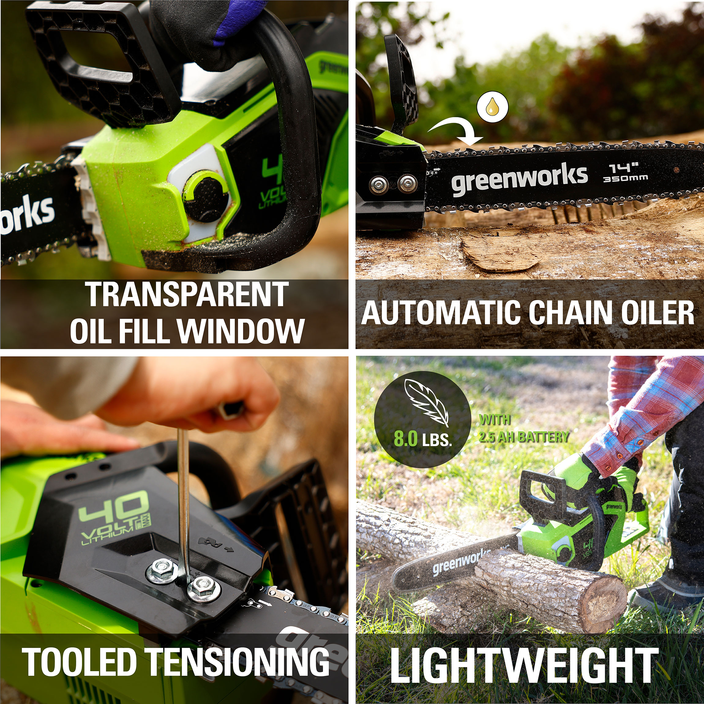 Greenworks 40V 14" Brushless Chainsaw with 2.5 Ah Battery & Charger 2012802 - image 5 of 13